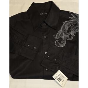 7 Diamonds Mens Black Shirt XL Embroidered Contrast Stitch Western Button Up